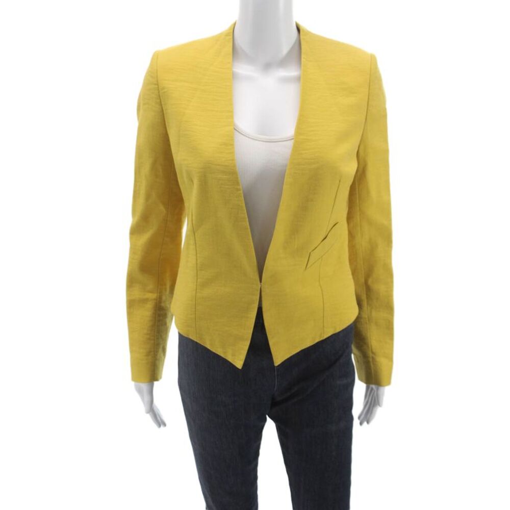 Hoss Intropia Women Blazer Yellow Cotton Blend Button Long Sleeve Size 38